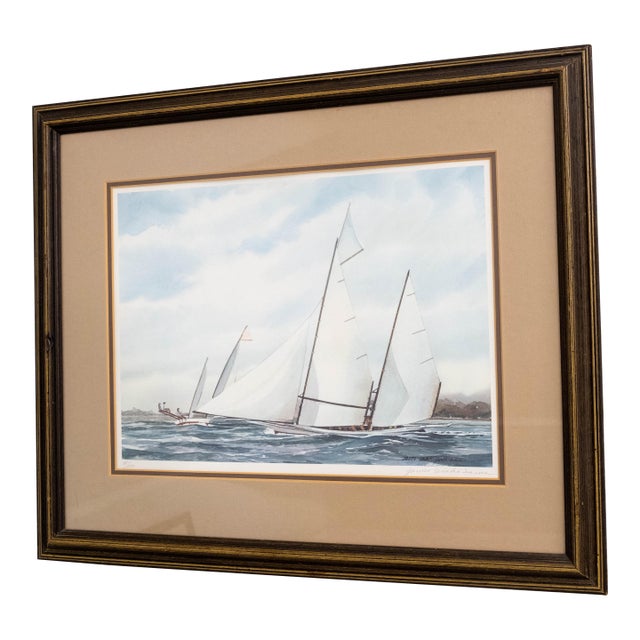 Sailboat Racing Watercolor Painting Signed James Drake Iams Numbered For Sale