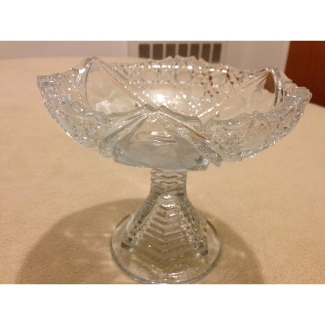 Vintage ABP Pressed/Cut Glass Pedestal Compote For Sale - Image 11 of 11