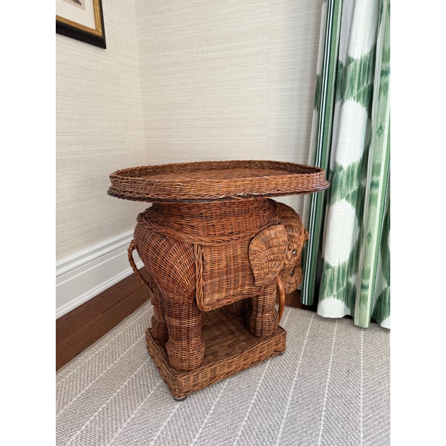 Wood Rattan Elephant Side Drinks Table With Tray in the Style of Vivai Del Sud 1960s Wooden Tusks For Sale - Image 7 of 8