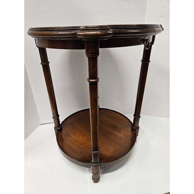 Traditional Burlwood Veneer Round Side Table With Drink Tray For Sale - Image 3 of 10
