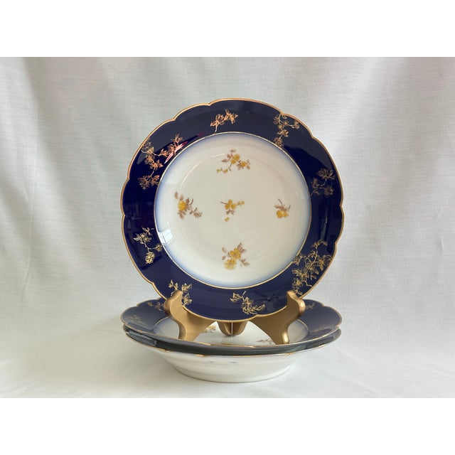 Late 19th Century Antique French Porcelain Haviland Limoges Soup Bowls – Cobalt Blue & Gold, CHF 1452, 9" - Set of 3 For Sale - Image 5 of 11