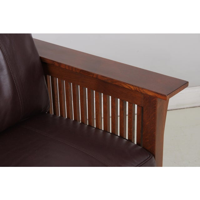 Stickley Mission Oak Burgundy Leather Sofa For Sale - Image 10 of 18