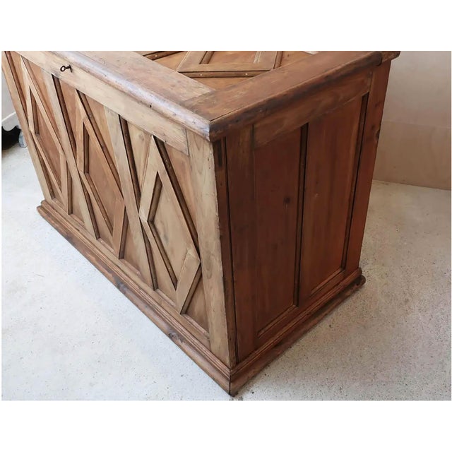 Antique 19th Century Pine Coffer with Diamond-Shaped Panels, 1870s For Sale - Image 6 of 8