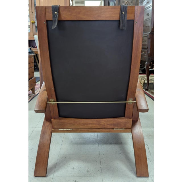Wood Thos. Moser “Lolling” Lounge Chair and Ottoman, Hard Wood, Leather For Sale - Image 7 of 15