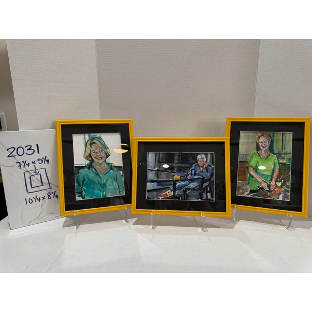Set of 3 Contemporary Framed Portrait Paintings in Yellow Frames For Sale - Image 14 of 14