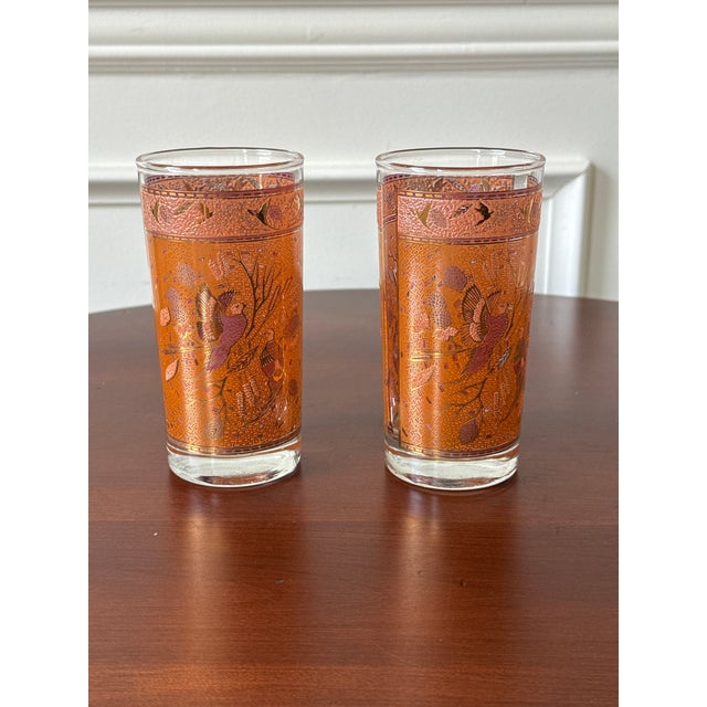 Mid-Century Modern Hand Painted Highball Glasses With Bird Pattern - Set of 4 For Sale - Image 4 of 10