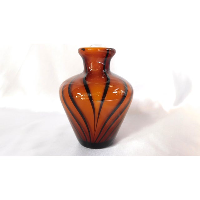 1970s Orange/Amber Perfume Bottle With Black Stripes For Sale - Image 4 of 4