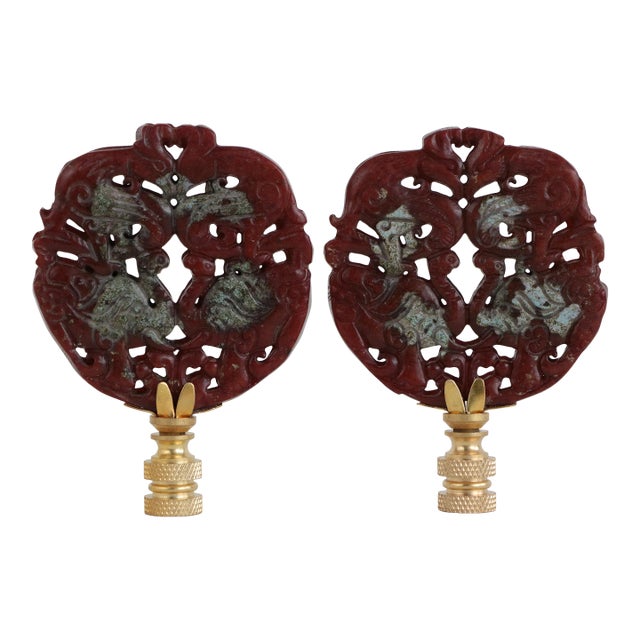 Lucky Elephant Carved Stone Lamp Finials - a Pair For Sale