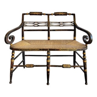 Early 19th Century “American Fancy” Faux Rosewood Paint-Decorated Sheraton Bench For Sale