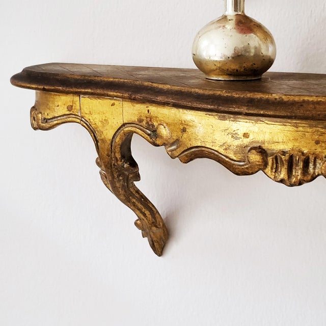 Mid-Century Modern Mid-Century Modern Florentine Giltwood Wall Console, 1950s For Sale - Image 3 of 9