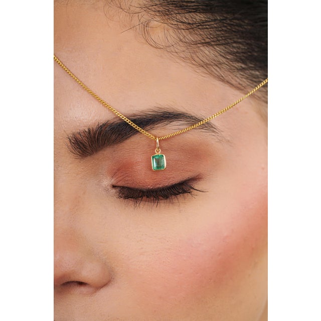 Not Yet Made - Made To Order Octagon Cut Emerald Bezel Set Fine Charm Pendant 14k Gold Jewelry For Sale - Image 5 of 18