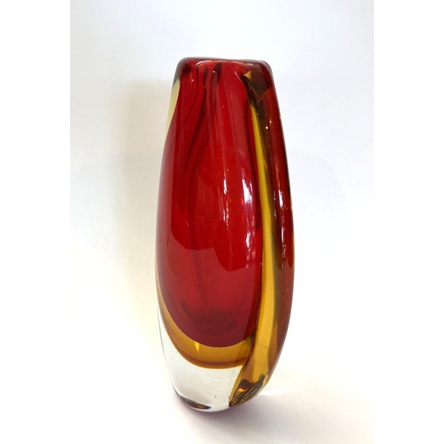 Early 21st Century Murano Style Sommerso Art Glass Vase in Red and Amber For Sale - Image 5 of 12