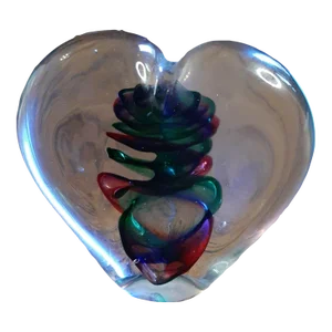 1980s Signed Marian Pyrcak Mp Poland Sommerso Heart Shape Paper Weight