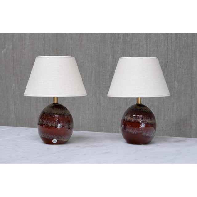 Mid-Century Modern Ceramic Oval Table Lamps by Kent Eriksson for Designhuset, Sweden, 1970s, Set of 2 For Sale - Image 3 of 12