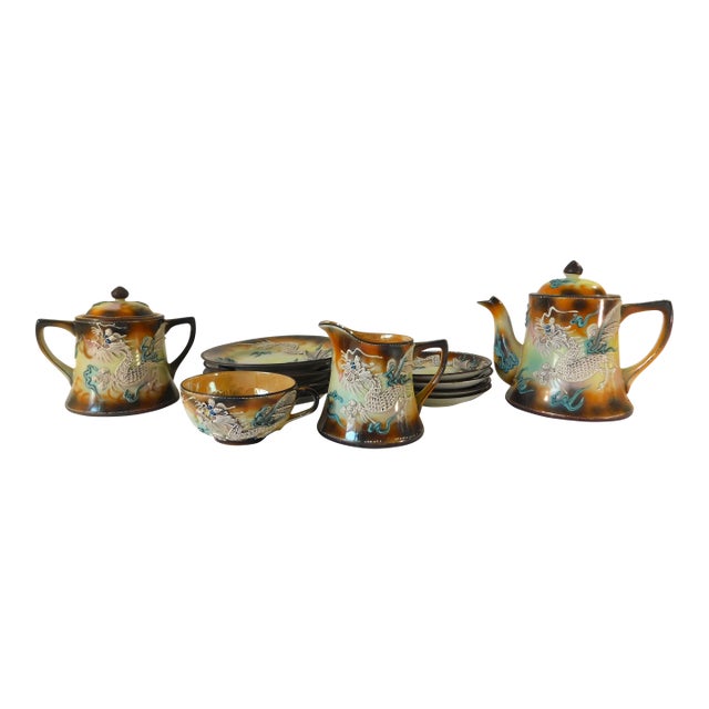 Vintage Mid-Century Japanese Moriage Dragonware Tea Set For Sale