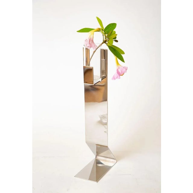 1970s Vintage Signed Bruno Munari Silver-Plate and Glass Sculptural Vase Italian For Sale - Image 5 of 10