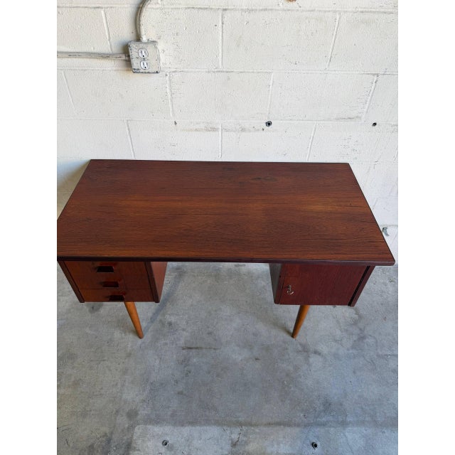Brown Teak Writing Executive Desk Denmark Mid-Century Modern 1960s For Sale - Image 8 of 10