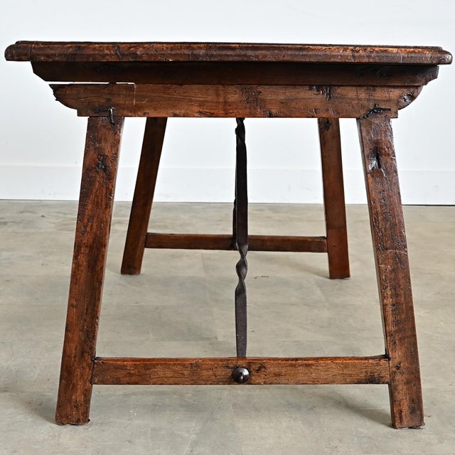 Baroque Spanish 18th Century Single Plank Top Walnut & Iron Table For Sale - Image 3 of 12