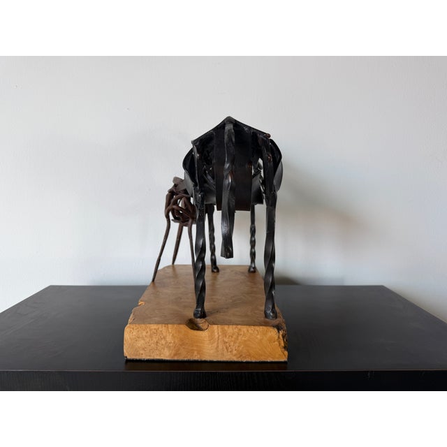Vintage Brutalist Abstract Mare & Foal Metal Sculpture on Burl Wood Base For Sale - Image 11 of 16