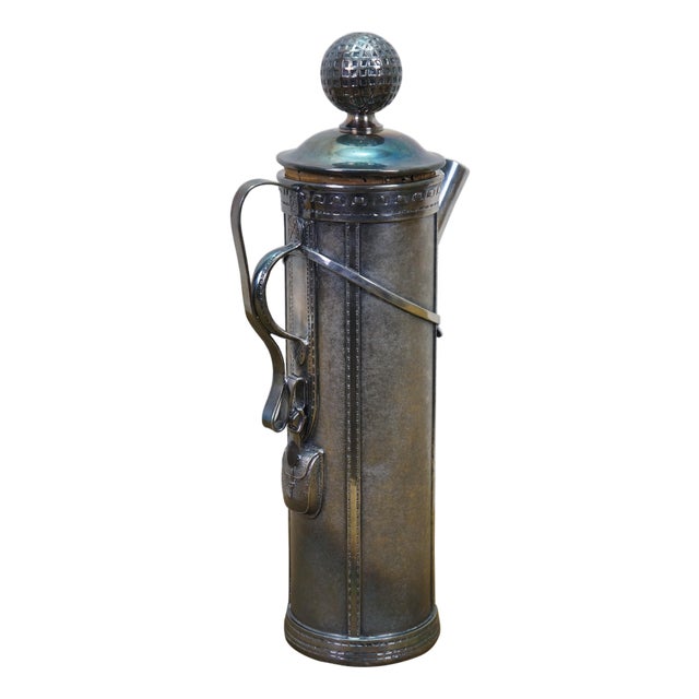 Rare Antique 1921 George Berry Derby Silverplated Golf Bag Cocktail Shaker 13" For Sale