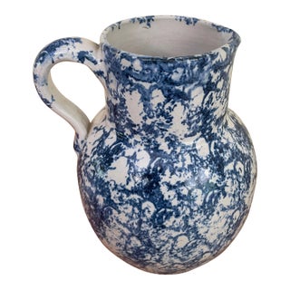 Antique Sponge Ware Pottery Pitcher For Sale