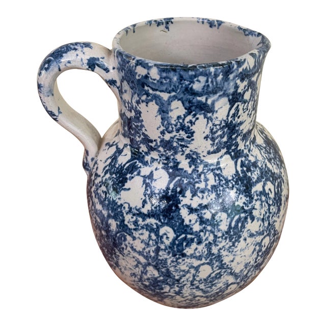 Antique Sponge Ware Pottery Pitcher For Sale