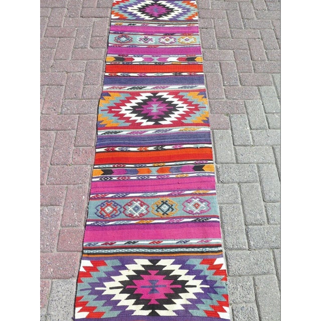 Traditional 1960s Vintage Turkish Handknotted Kilim Runner -22"x103" For Sale - Image 3 of 13
