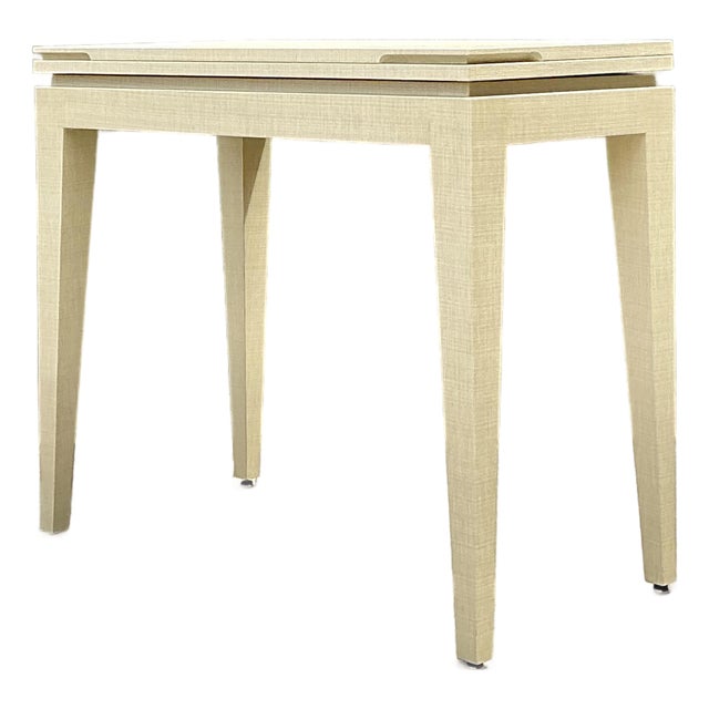 Vintage Custom Built Grasscloth Extendable Console/Game Table For Sale