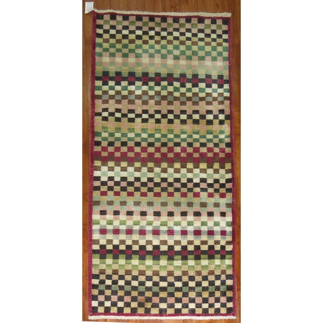 Mid 20th Century Mid 20th Century Checkerboard Deco Turkish Runner For Sale - Image 5 of 6