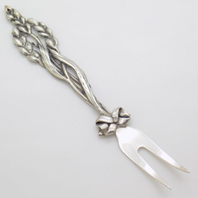 Italian Vintage Italian Handmade Genuine Silver Cocktail Fork With Wheat Corn Decoration For Sale - Image 3 of 10