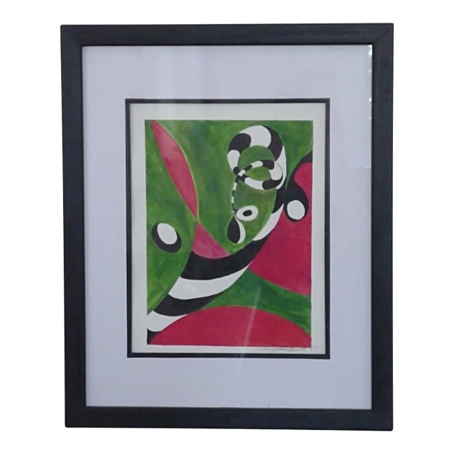 "Black & White Swirl 1" ~ Contemporary Acrylic Painting on Paper, Framed With Glass For Sale
