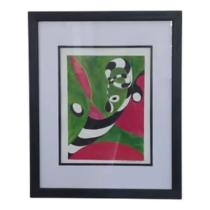 "Black & White Swirl 1" ~ Contemporary Acrylic Painting on Paper, Framed With Glass