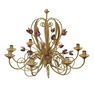 Yellow Metal Floral Chandelier Lighting For Sale