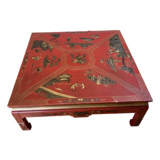 Vintage Chinoiserie Red Coffee Table For Sale