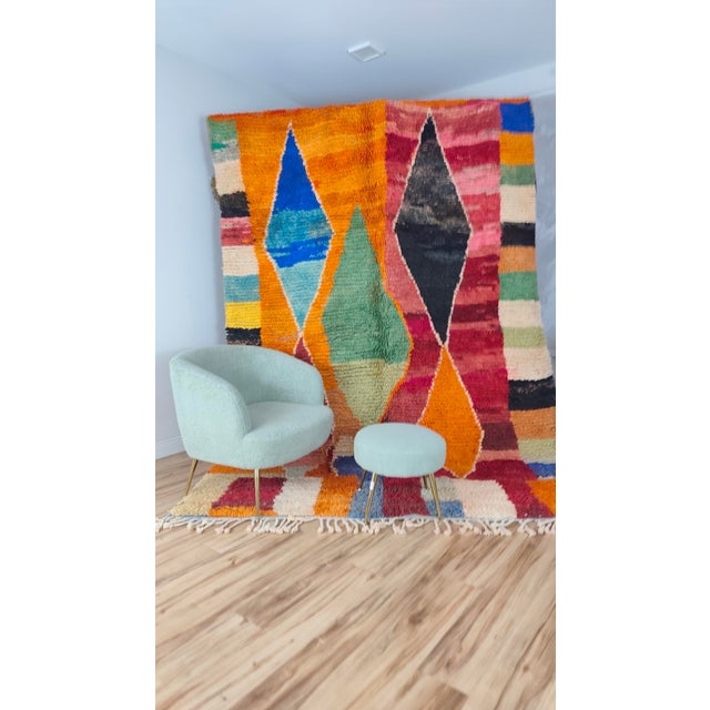 Handmade Moroccan Boujaad Rug, Orange Blue Green Diamond Patchwork, 9'8" X 6'7" For Sale - Image 12 of 13
