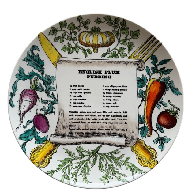 These delightful hallmarked whimsical set of 4 Italian vintage porcelain Piero Fornasetti recipe plates.. Recipes for...