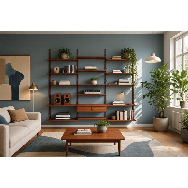 Large Wall-Mounted Shelving System in Teak by Poul Cadovius for Cado, 1960s For Sale - Image 14 of 18