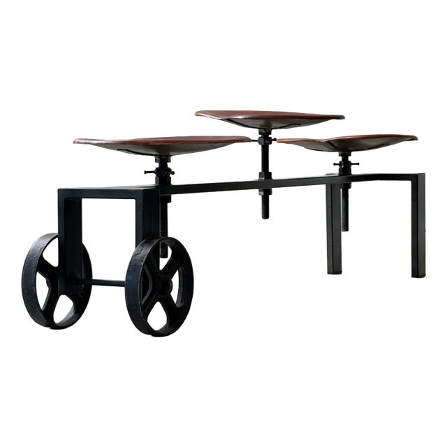 Industrial Bench with Adjustable Leather Seats by Kare Design, 2000s For Sale