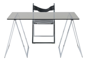 Chromed Trestles Table and Folding Chair by Elios Colle Delsa, 1970s, Set of 2