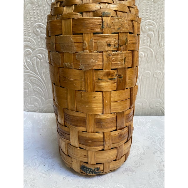 Demijohn Rattan Wrapped Green Wine Bottle Original Tag, Vintage 1951 For Sale - Image 4 of 11