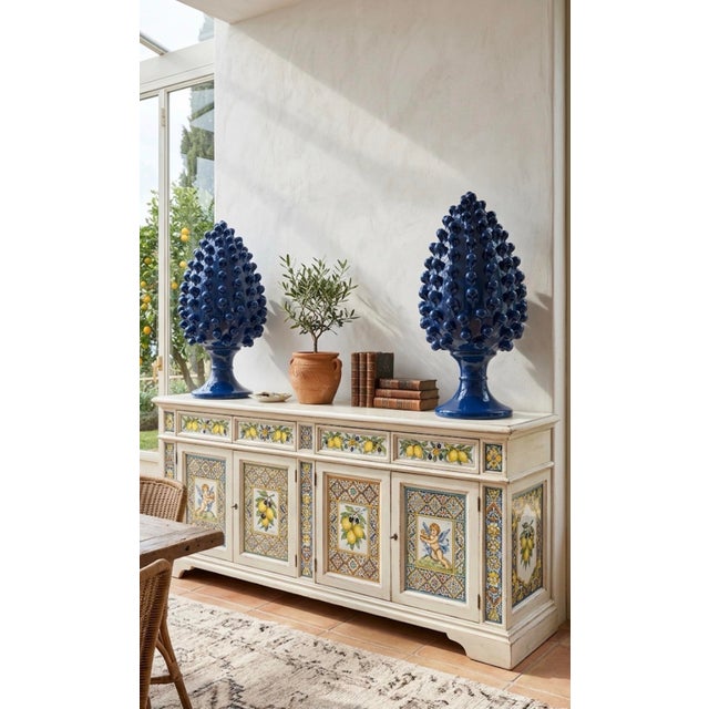 Pair of Vintage Italian Blue Glazed Ceramic Pine Cone Statuettes For Sale - Image 10 of 10