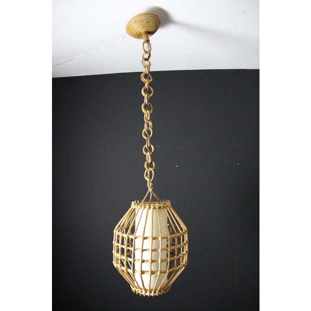 Hand-Woven Wicker Rattan Lantern in the style of Louis Sognot, 1950s For Sale - Image 13 of 14