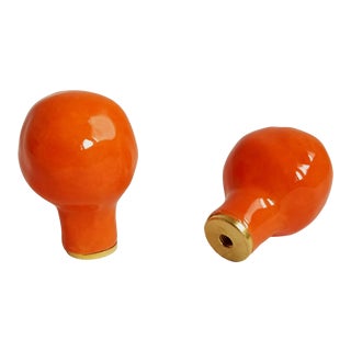 Large Modern Orange Ceramic Finials - a Pair For Sale