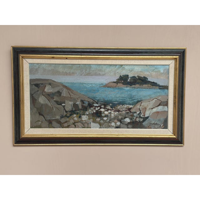 Original Swedish Oil on Canvas – “Coast” by Bertil Wahlberg – Vintage & Framed – 85 × 50 cm (33.5" × 19.7") A coastal...