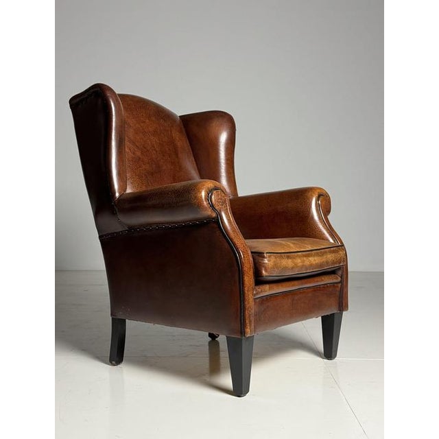 Wingback Club Chair in Sheep Leather For Sale - Image 16 of 18