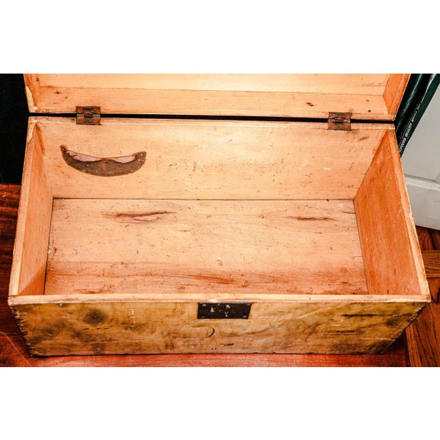 Wood Rustic Hand Painted Antique Country Wood Box Storage Chest Trunk Home Decor Farmhouse Style For Sale - Image 7 of 12