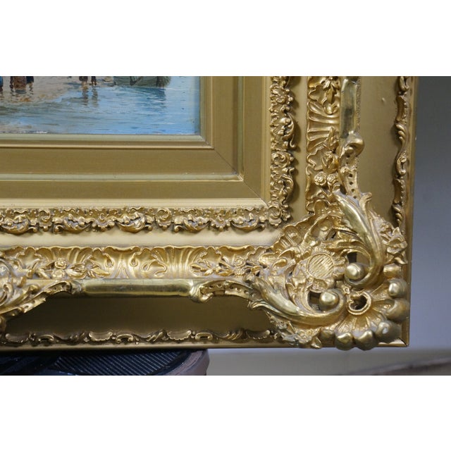 Early 20th Century Antique Dutch O Nyvelt Fishing Boat Windmill Landscape Oil Painting on Board For Sale - Image 5 of 14