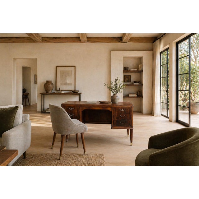 Wood Mid-Century Modern Art Deco Mahogany Writing Desk, 1950s For Sale - Image 7 of 18