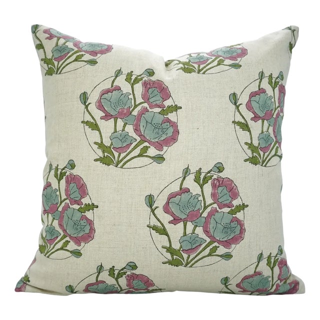 Fabdivine Indian Block Print Cushion Cover 14x14 Inch Pure Linen- Sandhya Pushp For Sale