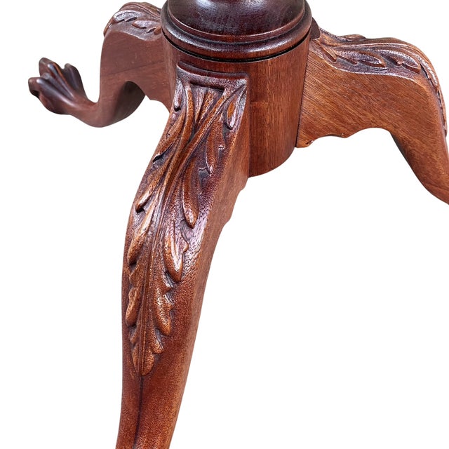 Brown Vintage Mahogany Two Tier Round Dumbwaiter Table – 1940s Regency Style Claw Foot For Sale - Image 8 of 11